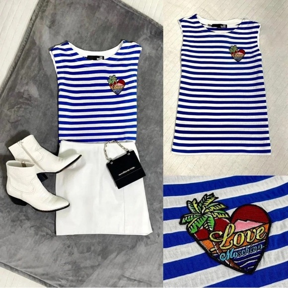 Love Moschino Blue and White Striped Top - Picture 2 of 5